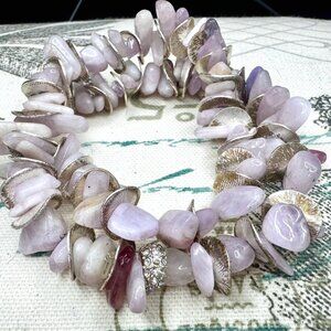 Luxe Artisan Chunky Lavender Tanzanite Statement Stretchy Bracelet